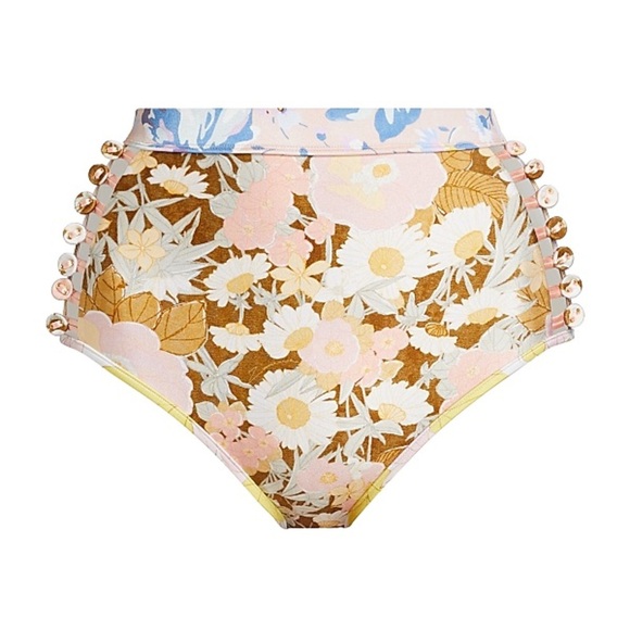Zimmermann Pop Button High Waisted Bikini Bottoms floral patchwork print swim - Picture 12 of 12